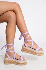 Lilac Lace Up Platform Wedges - Camara-Wedges
