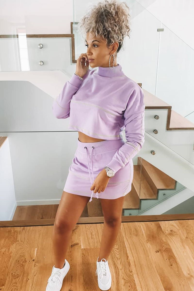 Lilac Lime Contrast Stitch Crop Jumper Skirt Co-ord - Keva-Co-ords