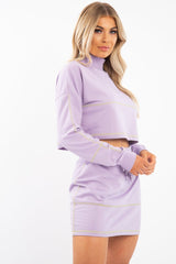 Lilac Lime Contrast Stitch Crop Jumper Skirt Co-ord - Keva-Co-ords