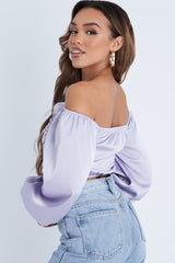 Lilac Off The Shoulder Front Ruching Crop Top - Maxie-Crop Tops