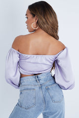 Lilac Off The Shoulder Front Ruching Crop Top - Maxie-Crop Tops