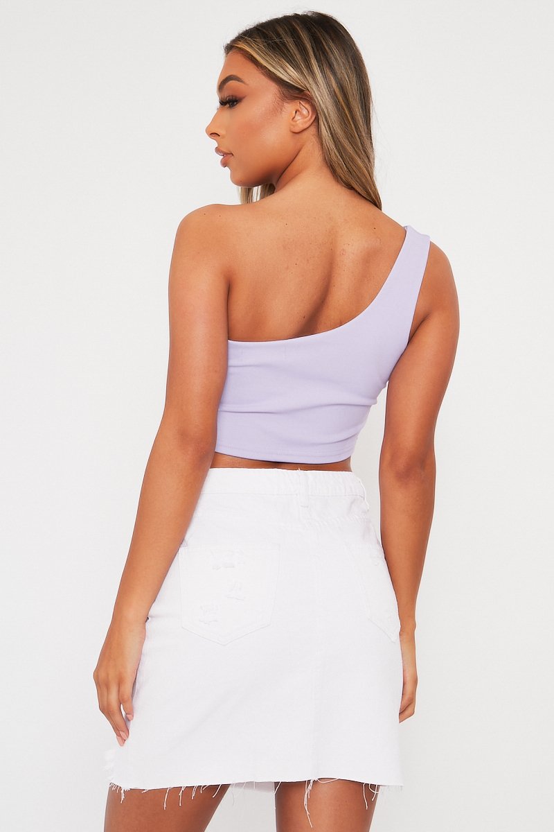 Lilac One Shouldered Crop Top - Kamri-Crop Tops
