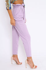 Lilac Paper Bag Tie Waist Cigarette Trousers - Karmen-Trousers