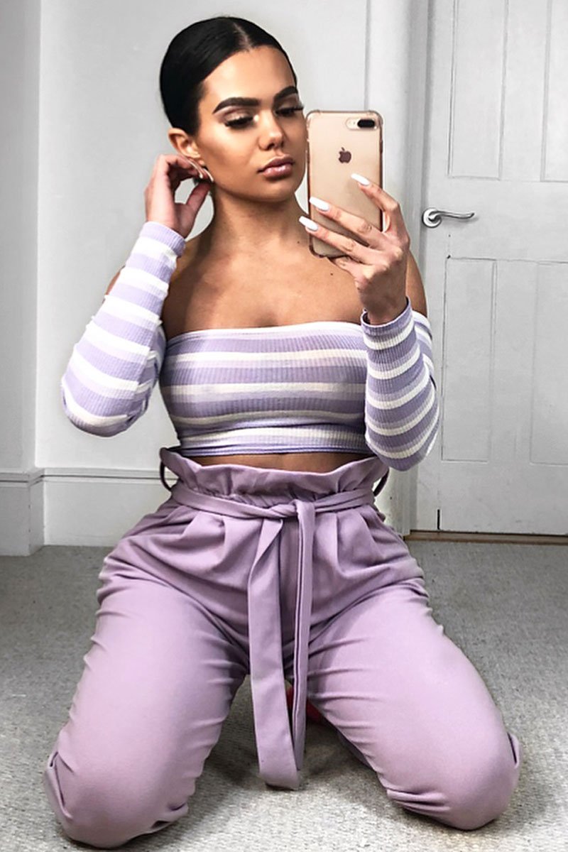 Lilac Paper Bag Tie Waist Cigarette Trousers - Karmen-Trousers