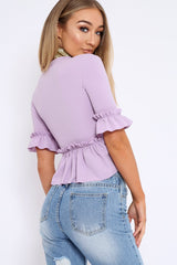 Lilac Peplum Frill Detail Top with Frill Sleeves - Gretta-Tops