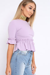 Lilac Peplum Frill Detail Top with Frill Sleeves - Gretta-Tops