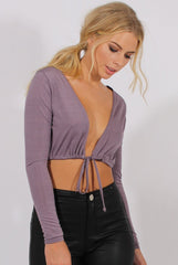 Lilac Plunge Drawstring Crop Top - Aggie-Crop Tops