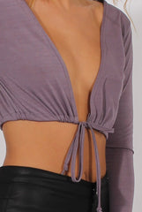Lilac Plunge Drawstring Crop Top - Aggie-Crop Tops