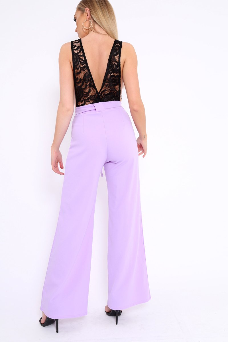Lilac Plunge Front Lace Jumpsuit - Felice-Jumpsuits