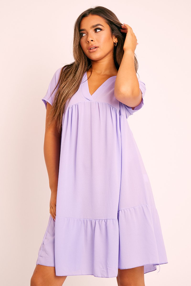 Lilac Plunge Smock Dress - Cambriella-Dresses