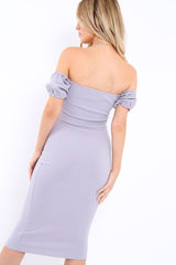 Lilac Plunge V Bardot Midi Bodycon Dress - Nanda-Dresses