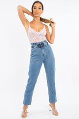 Lilac Plunge V Front Lace Bodysuit - Tiah-Bodysuits