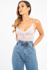 Lilac Plunge V Front Lace Bodysuit - Tiah-Bodysuits