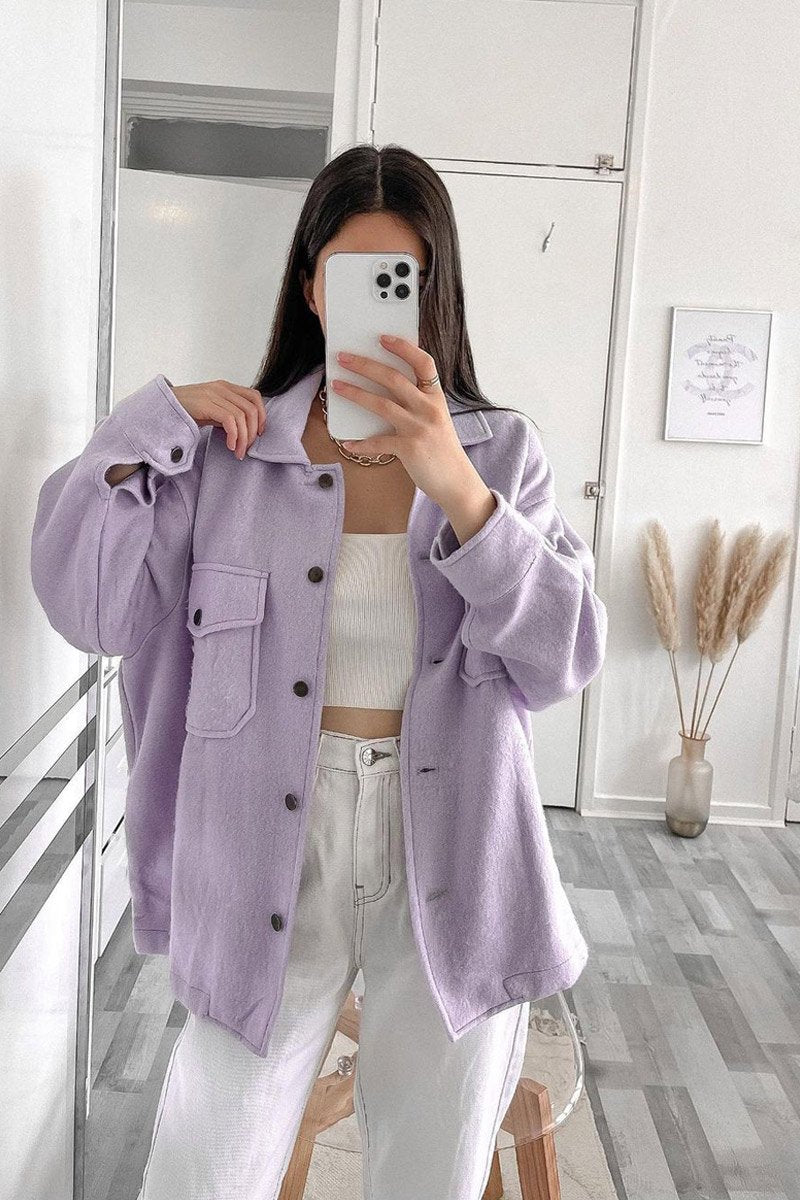 Lilac Pocket Oversized Brushed Shacket - Caley-Shacket