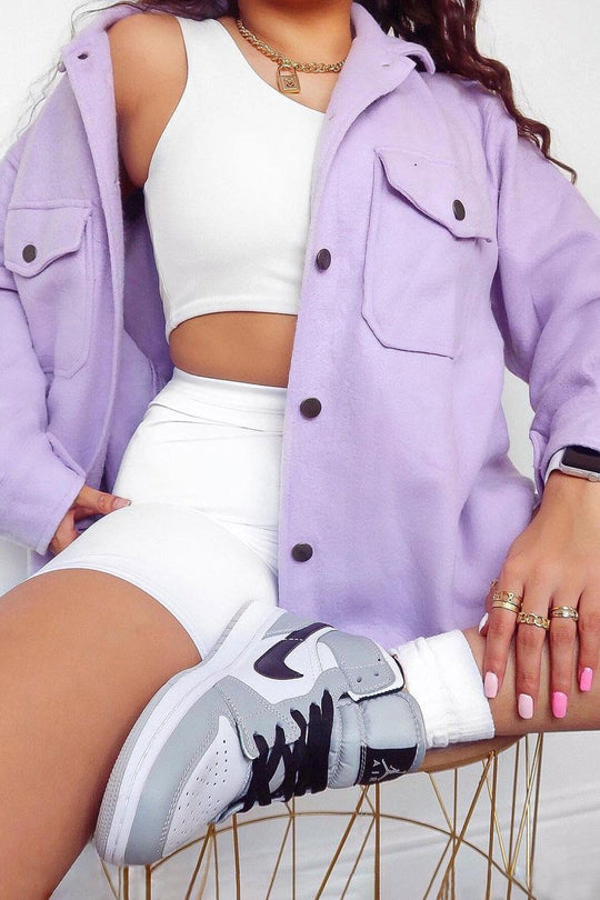 Lilac Pocket Oversized Brushed Shacket - Caley
