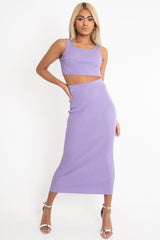 Lilac Rib Knit Crop Top Midi Skirt Co-Ord - Larissa-Co-ords