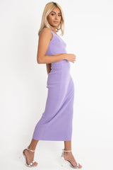 Lilac Rib Knit Crop Top Midi Skirt Co-Ord - Larissa-Co-ords