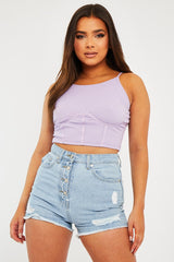 Lilac Ribbed Corset Racer Crop Top - Frida-Crop Tops