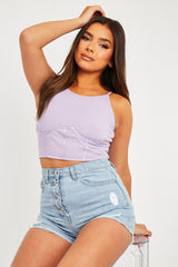 Lilac Ribbed Corset Racer Crop Top - Frida-Crop Tops