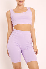 Lilac Ribbed Crop Top and Cycling Shorts Co-ord - Nina-Co-ords