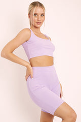 Lilac Ribbed Crop Top and Cycling Shorts Co-ord - Nina-Co-ords