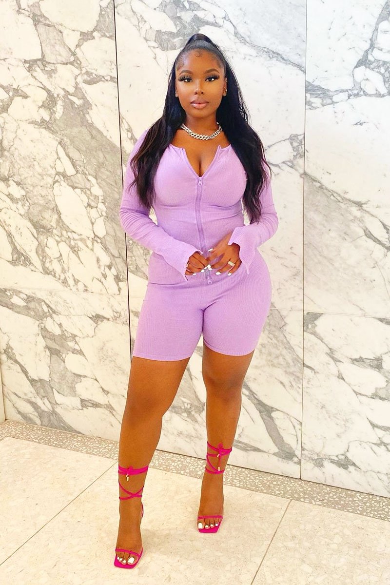 Lilac Ribbed Double Zip Top Cycling Short Co-ord - Jamia-Co-ords