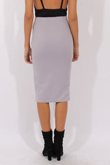 Lilac Ribbed High Waisted Midi Skirt - Della-Skirts