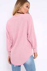 Lilac Ribbed Oversized Zip Front Top - Rabecca-Tops