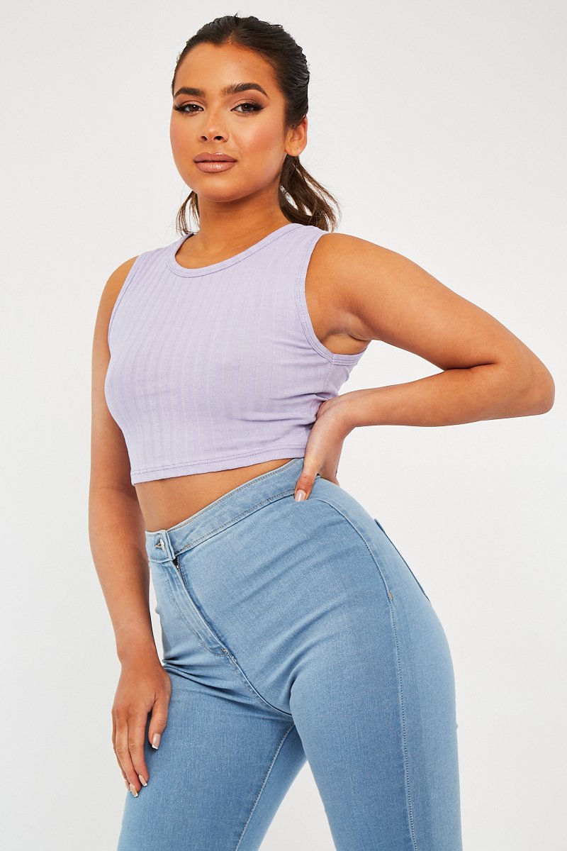 Lilac Ribbed Vest Cropped Top - Briza-Crop Tops