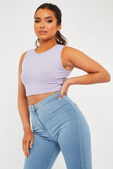 Lilac Ribbed Vest Cropped Top - Briza-Crop Tops
