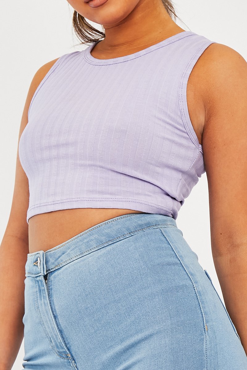 Lilac Ribbed Vest Cropped Top - Briza-Crop Tops