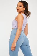 Lilac Ribbed Vest Cropped Top - Briza-Crop Tops