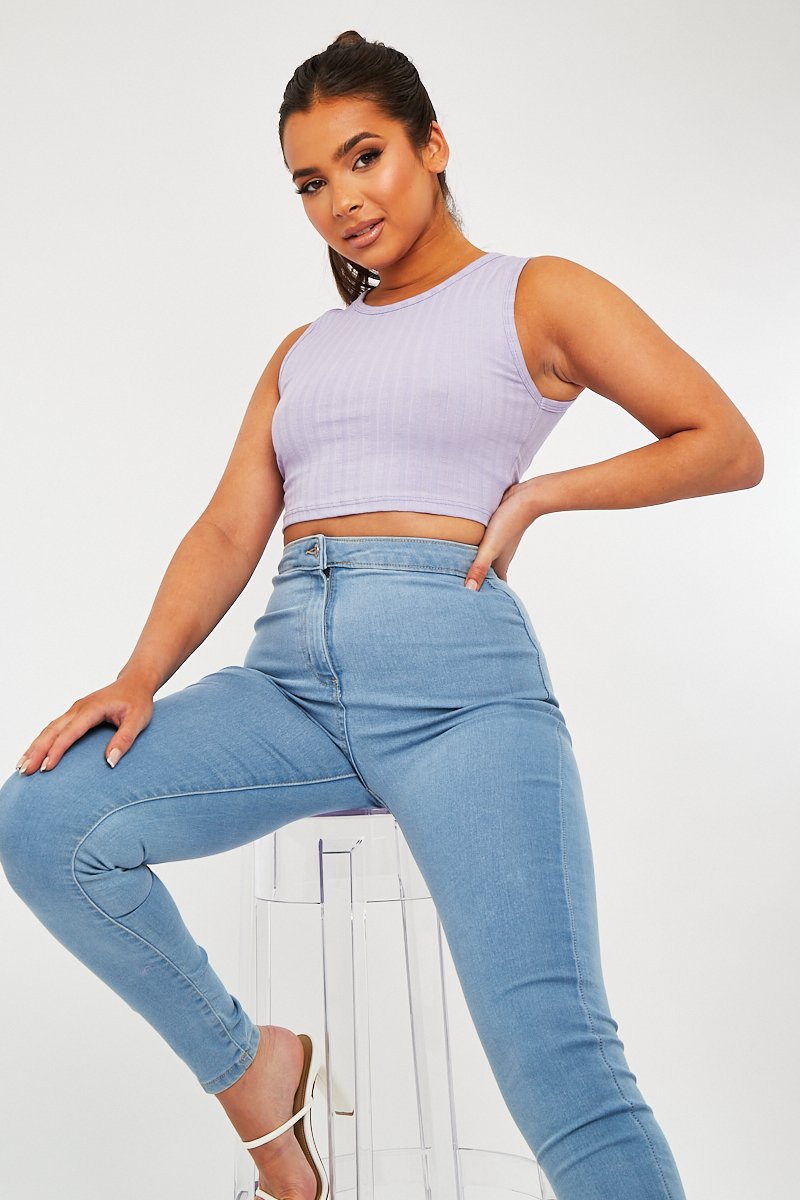 Lilac Ribbed Vest Cropped Top - Briza-Crop Tops