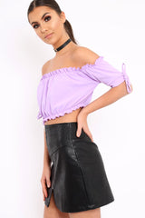 Lilac Ruched Bardot Gypsy Crop Top - Janette-Crop Tops