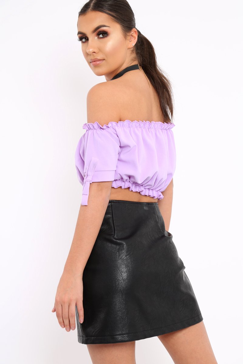 Lilac Ruched Bardot Gypsy Crop Top - Janette-Crop Tops