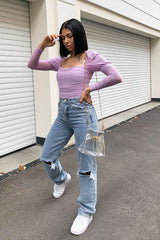 Lilac Ruched Body Mesh Sleeve Bodysuit - Raeya-Bodysuits