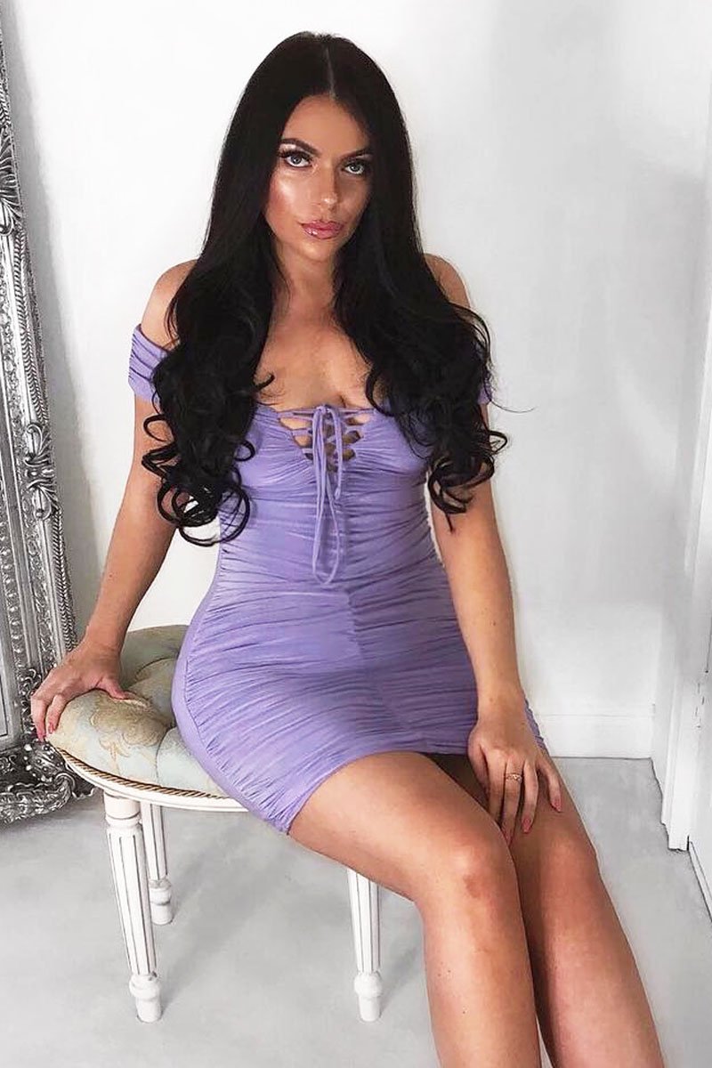Lilac Ruched Slinky Lace Up Dress - Rosina-Dresses