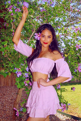 Lilac Ruffle Bardot Crop Top And Skirt Co-ord - Aamora-Co-ords