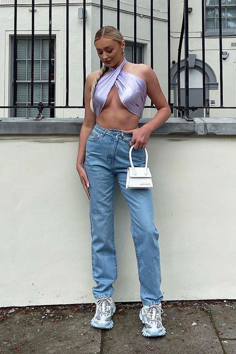 Lilac Satin Bandana Halterneck Crop Top - Charlise-Crop Tops