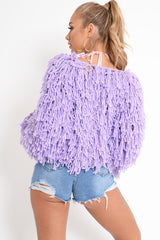 Lilac Shaggy Crop Jacket - Neha-Jackets