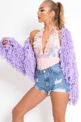 Lilac Shaggy Crop Jacket - Neha-Jackets