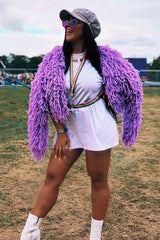 Lilac Shaggy Crop Jacket - Neha-Jackets