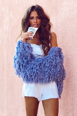 Lilac Shaggy Crop Jacket - Neha-Jackets