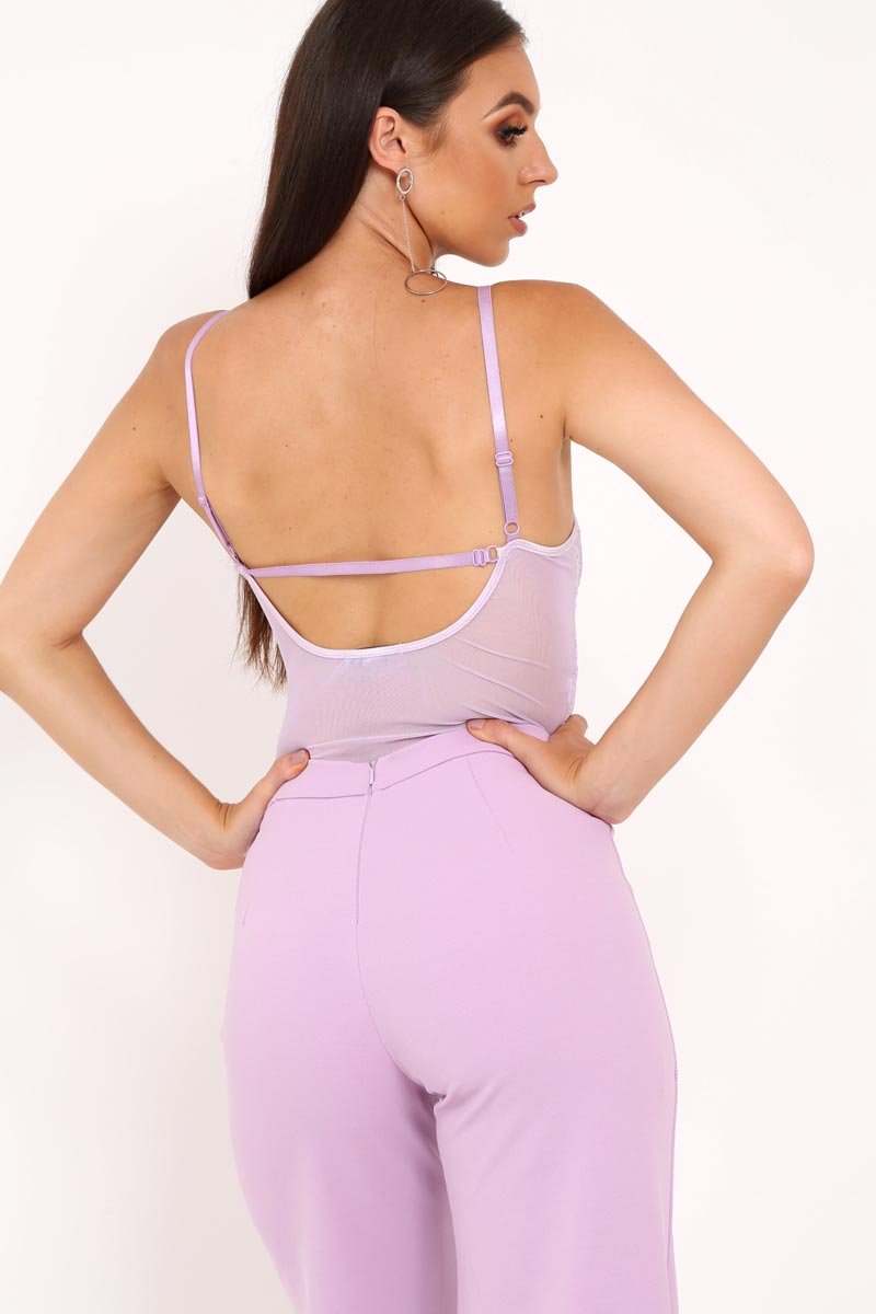 Lilac Sheer Lace Bodysuit - Katia-Bodysuits