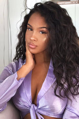 Lilac Shimmery Tie Front Slinky Blouse - Maddie-Shirts