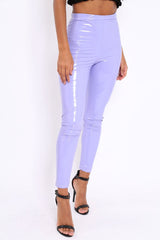 Lilac Shiny Vinyl PU Leggings - Rio-Trousers