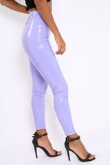Lilac Shiny Vinyl PU Leggings - Rio-Trousers