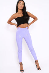 Lilac Shiny Vinyl PU Leggings - Rio-Trousers