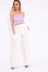 Lilac Shirred Frill Bandeau Crop Top - Camren-Crop Tops