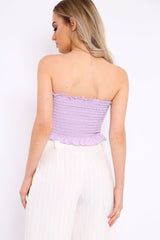 Lilac Shirred Frill Bandeau Crop Top - Camren-Crop Tops
